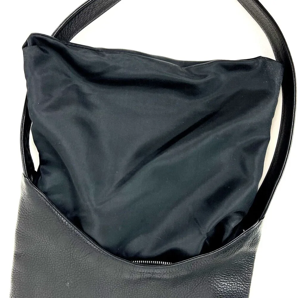 The Sak Hobo Shoulder Bag Pebbled Black Leather Pockets Signature Charm Roomy